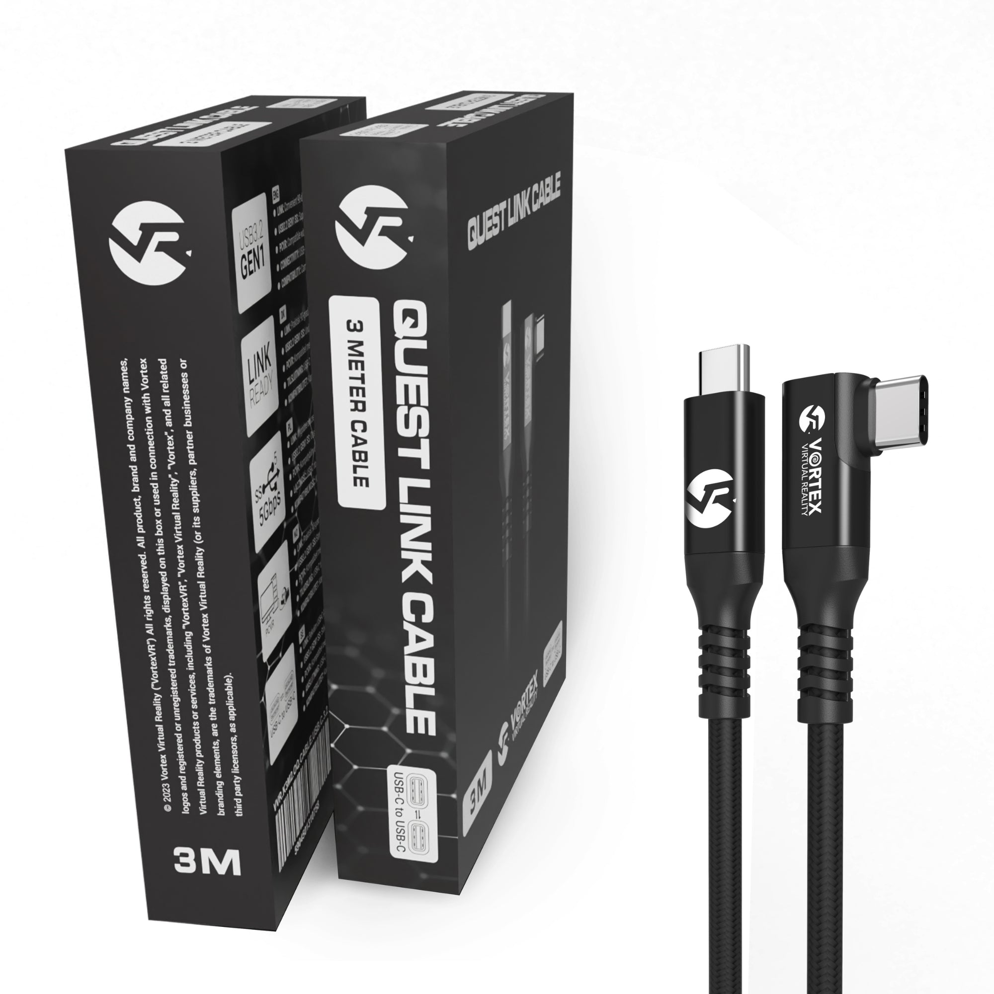 Oculus Link Kabel VortexVR 3m + Element mocujący | USB-C | do Oculus Quest 1, 2, 3 | SteamVR | SideQuest