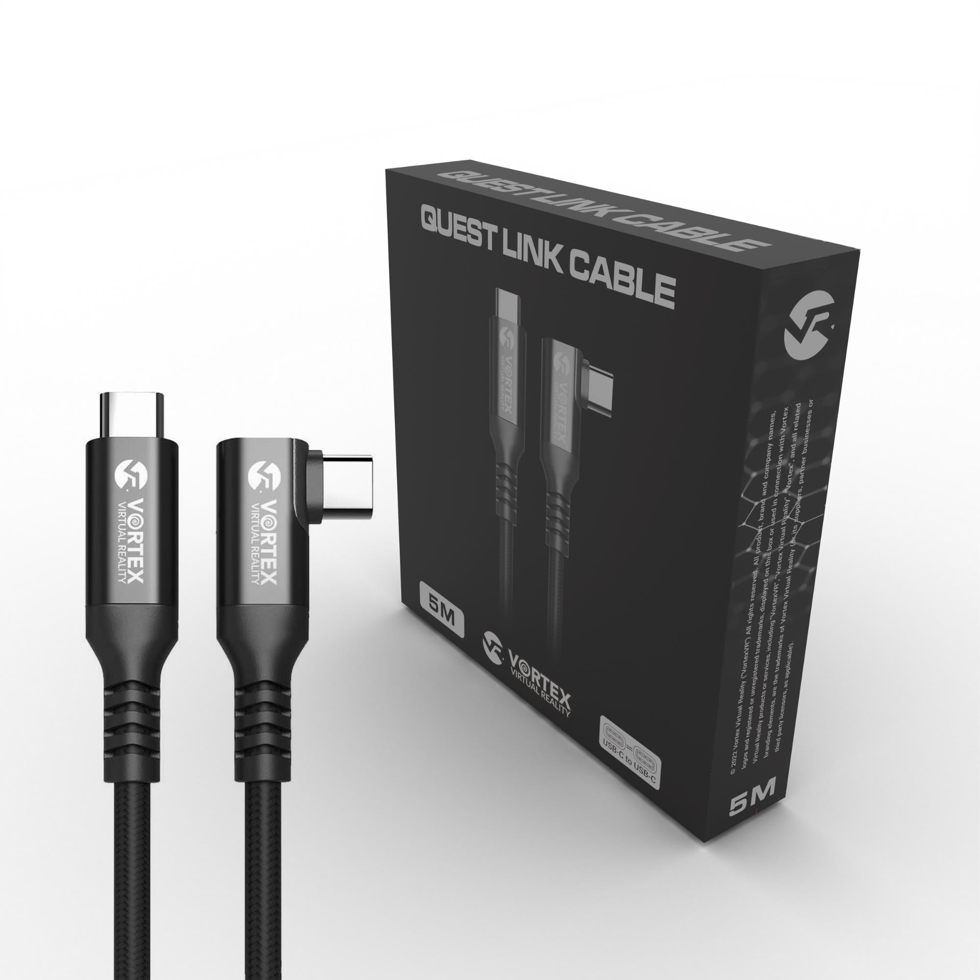 Oculus Link Kabel VortexVR 5m + Element mocujący | USB-C | do Oculus Quest 1, 2, 3 | SteamVR | SideQuest