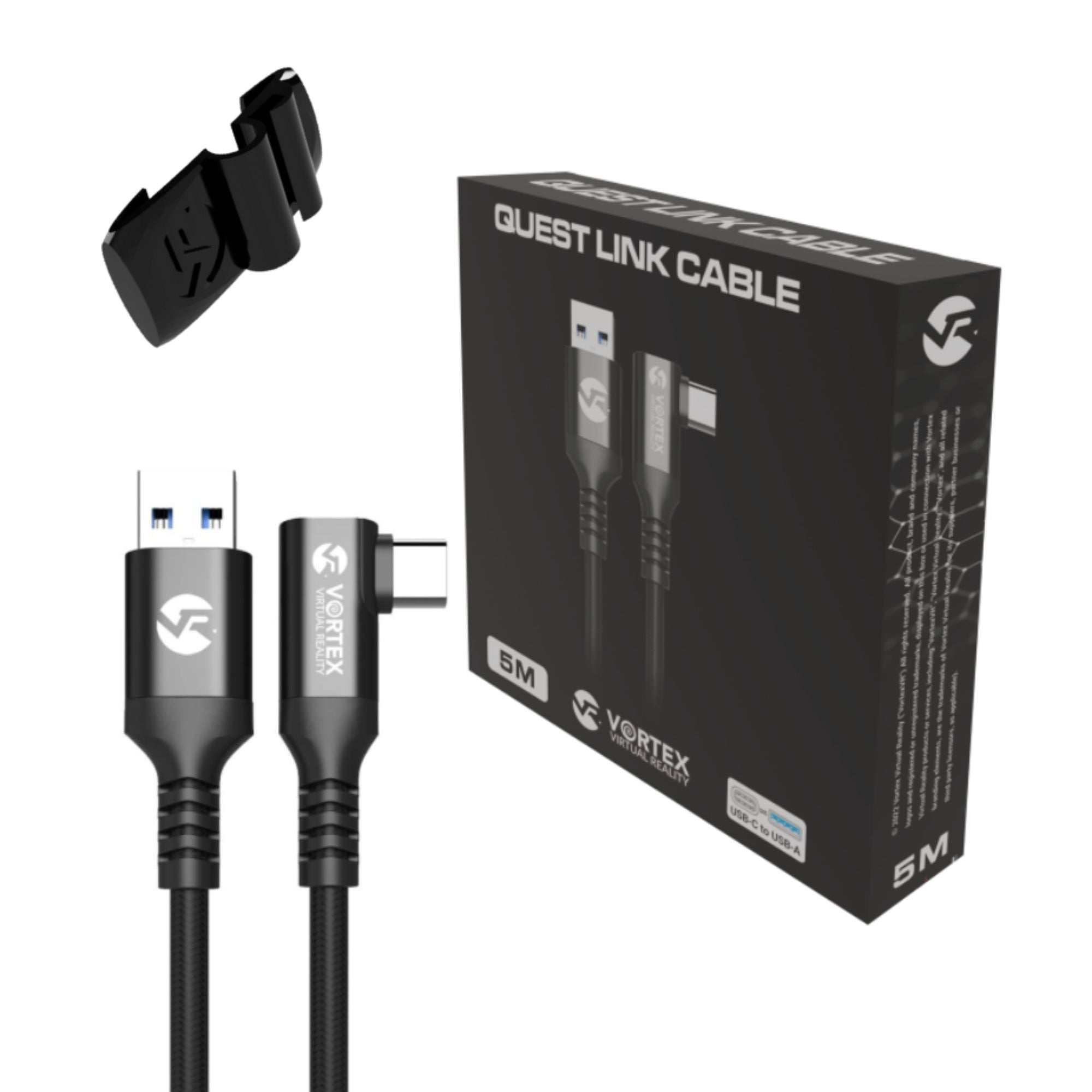 Oculus Link Kabel VortexVR 5m + Element mocujący | USB-A | do Oculus Quest 1, 2, 3 | SteamVR | SideQuest