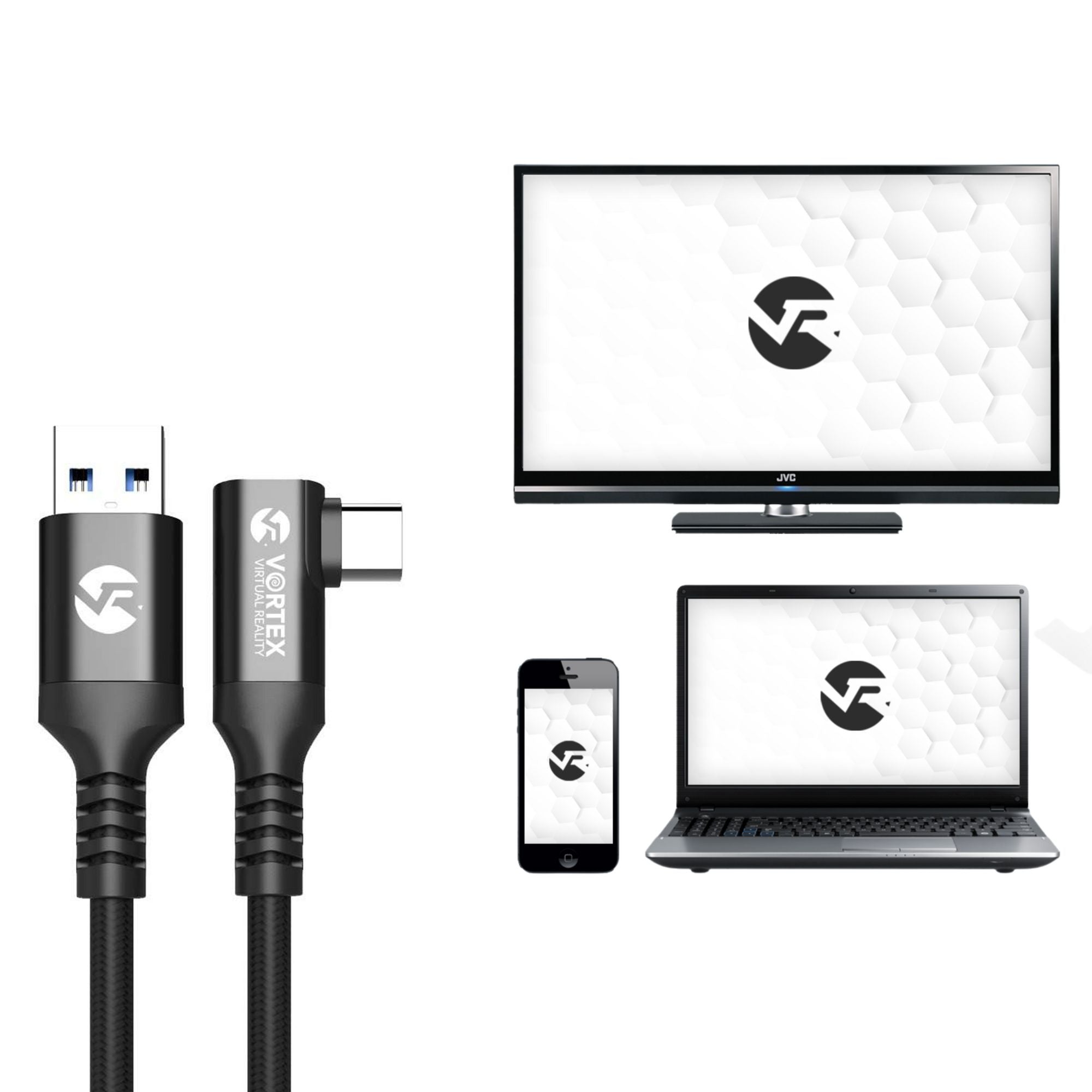 Oculus Link Kabel VortexVR 5m + Element mocujący | USB-A | do Oculus Quest 1, 2, 3 | SteamVR | SideQuest