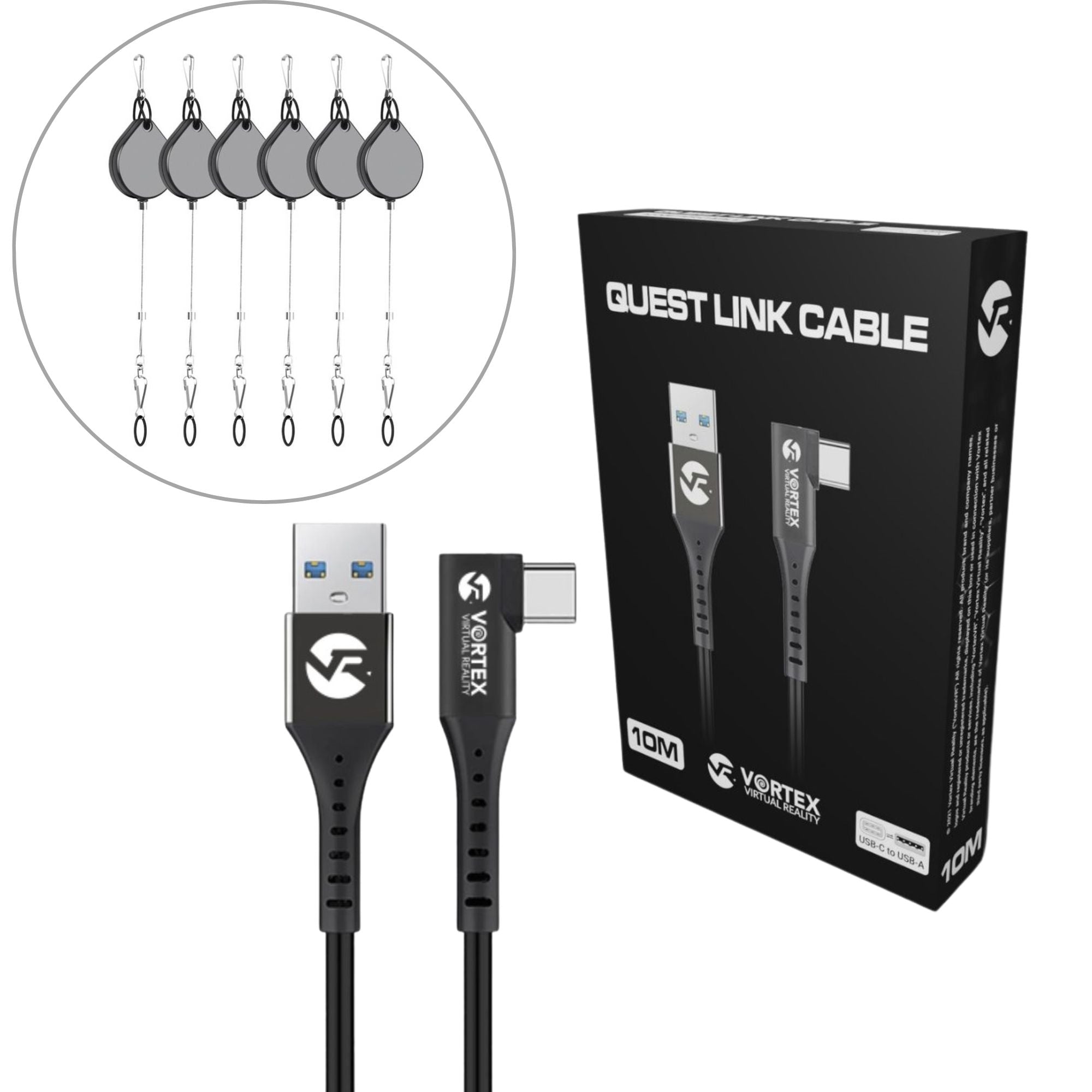 Zestaw kabel 10m USB-A + haczyki podwieszające kabel | Quest 2 Quest 3